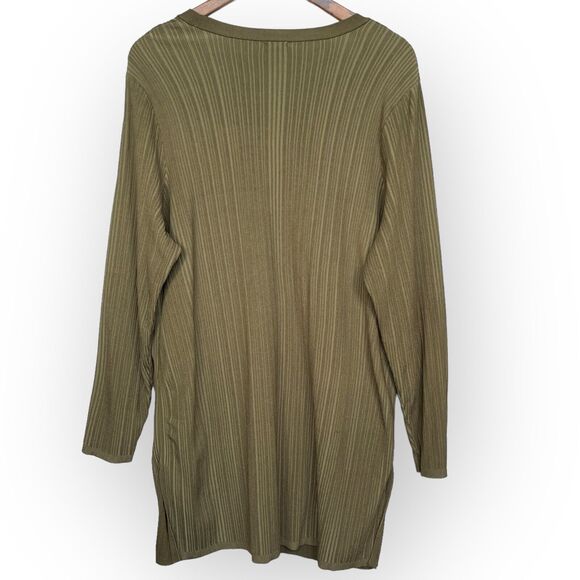 Chico's Flat Back Ribbed Cardigan Sweater Women Size XL Green V Neck Pockets - Picture 5 of 11
